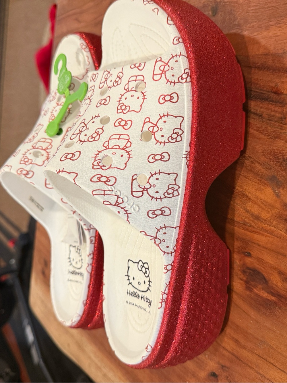CROCS Kids Hello Kitty White & Red Platform Slide Sandals